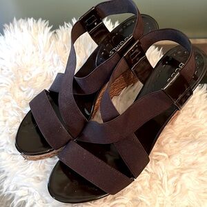BCBGirls Brown Elastic Strap Wedges, Sandals Size: 7